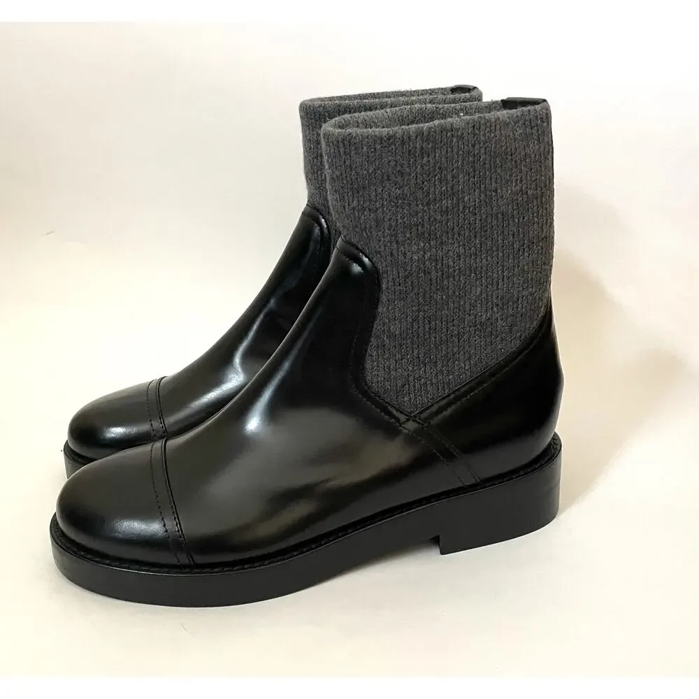 J. Crew Italian Leather Rib Cut Off Boots Black Size 8 NEW